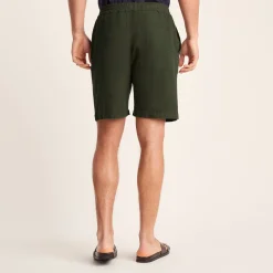 Allento Mens Relaxed Fit Herringbone Fabric Shorts - Dark Olive Green
