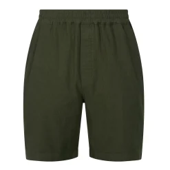 Allento Mens Relaxed Fit Herringbone Fabric Shorts - Dark Olive Green