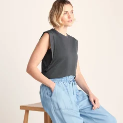 April Womens 100% Cotton Supersoft Boxy Fit Vest - Deep Slate