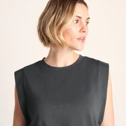 April Womens 100% Cotton Supersoft Boxy Fit Vest - Deep Slate