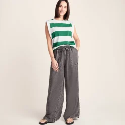 Aurelia Womens 100% Cotton Supersoft Boxy Fit Vest - Green Stripe