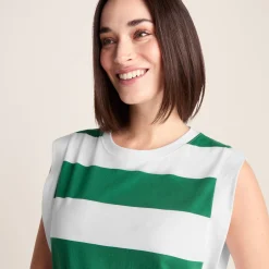 Aurelia Womens 100% Cotton Supersoft Boxy Fit Vest - Green Stripe