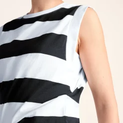 Aurelia Womens 100% Cotton Supersoft Boxy Fit Vest - Washed Black Stripe