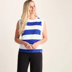 Aurelia Womens 100% Cotton Supersoft Boxy Fit Vest - Ultramarine Blue Stripe