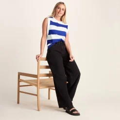 Aurelia Womens 100% Cotton Supersoft Boxy Fit Vest - Ultramarine Blue Stripe