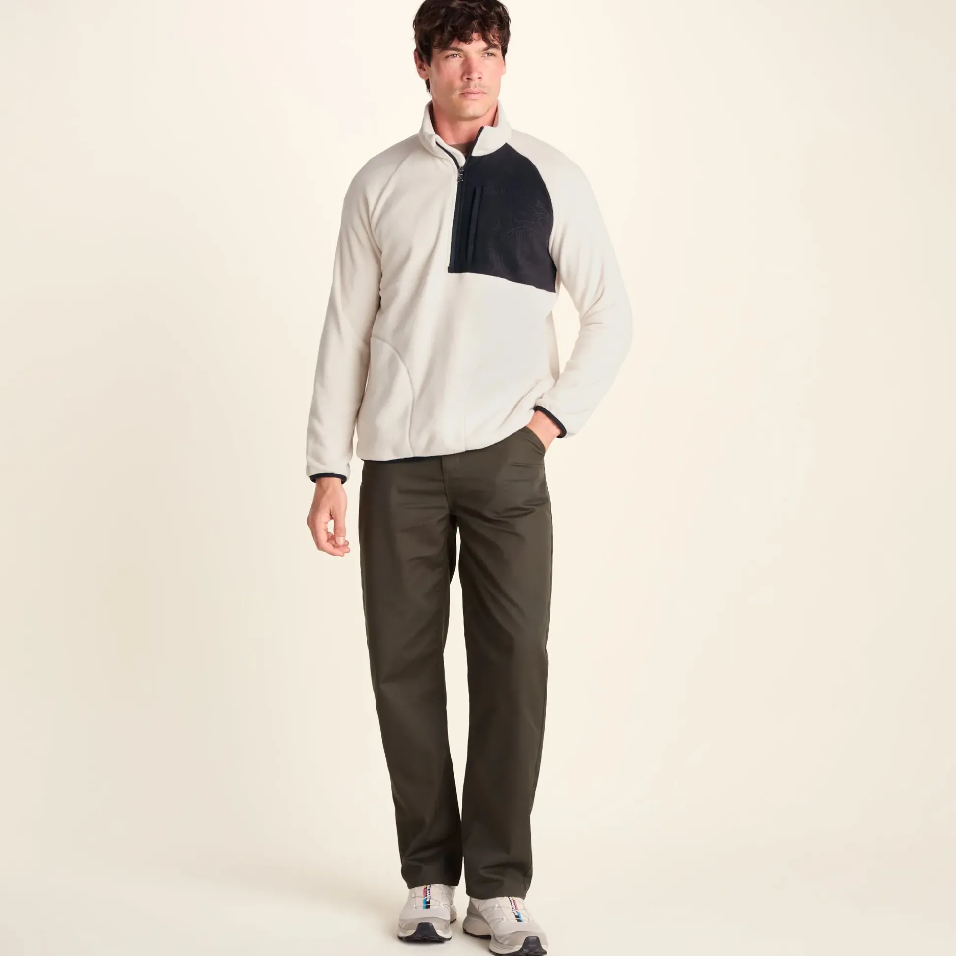 Barker Mens Midweight Microfleece Half Zip Pullover - Buttercream