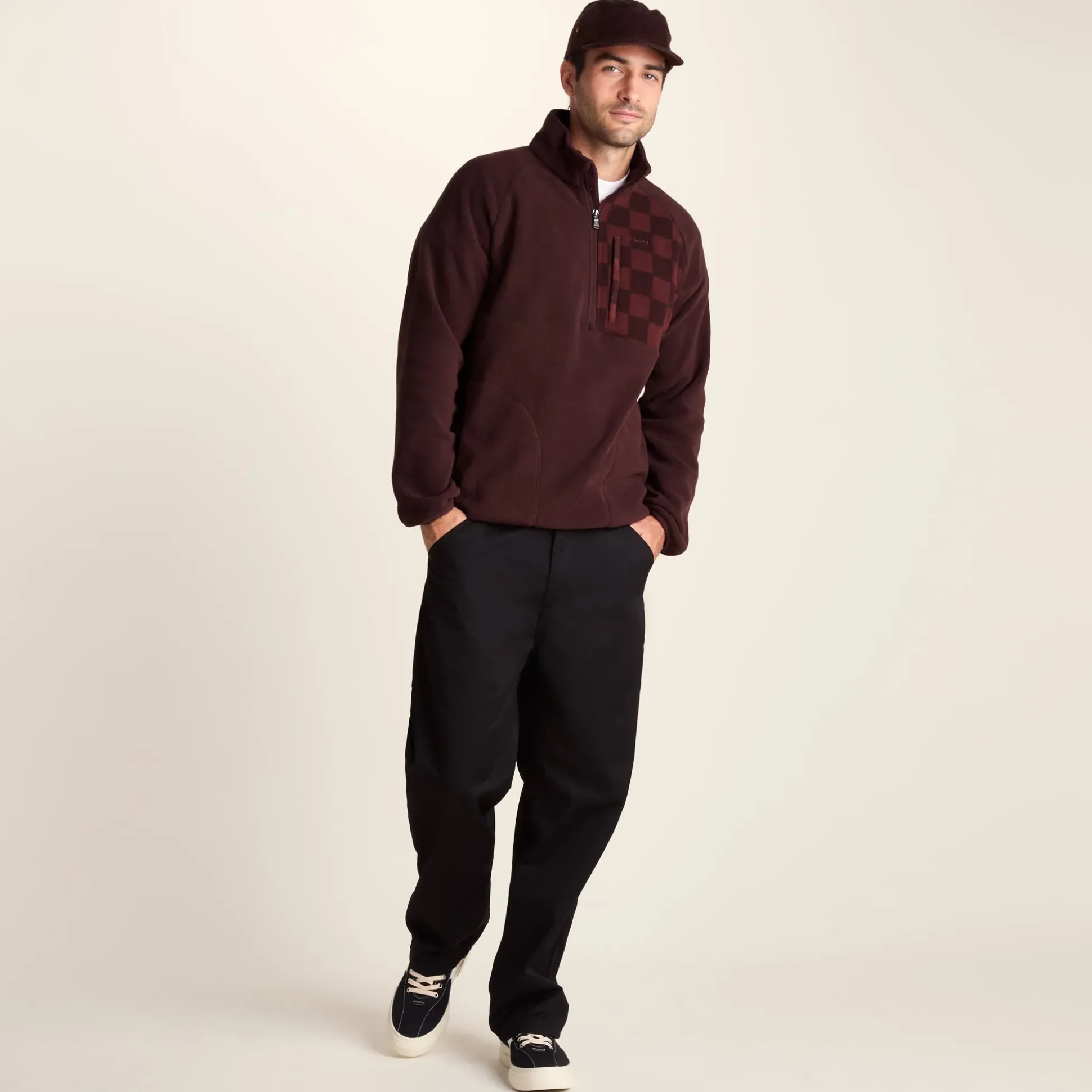 Barker Mens Midweight Microfleece Half Zip Pullover - Deep Brown
