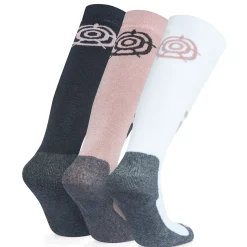 Bergenz 3 Pack Kids Ski Socks - Black/Faded Pink/Optic White