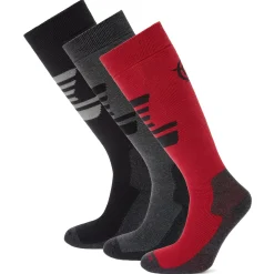 Bergenz 3 Pack Mens Ski Socks - Black/Chilli Red /Dark Grey Marl