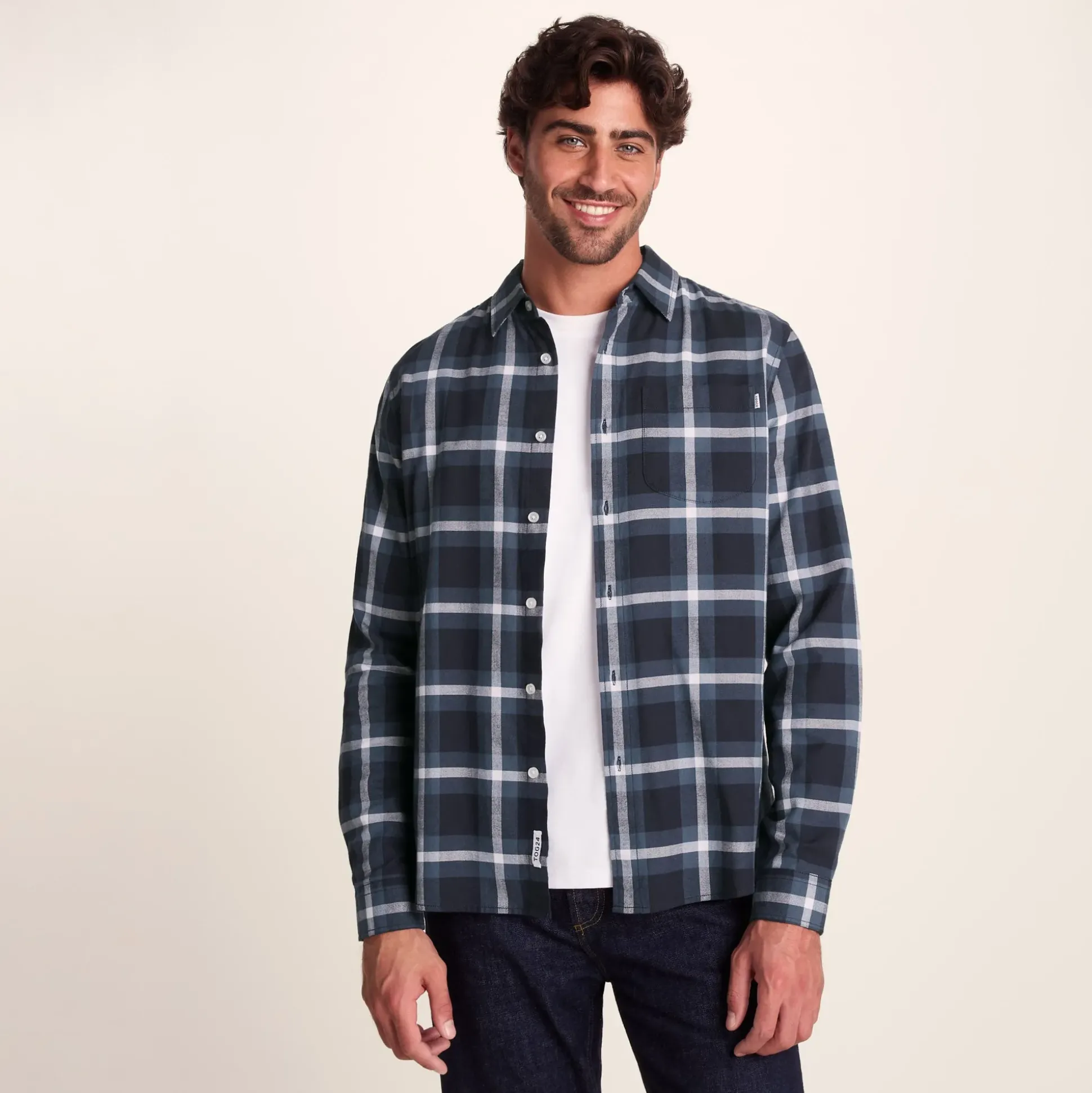 Bertram Mens Long Sleeve Cotton Flannel Shirt - Arctic Blue Check