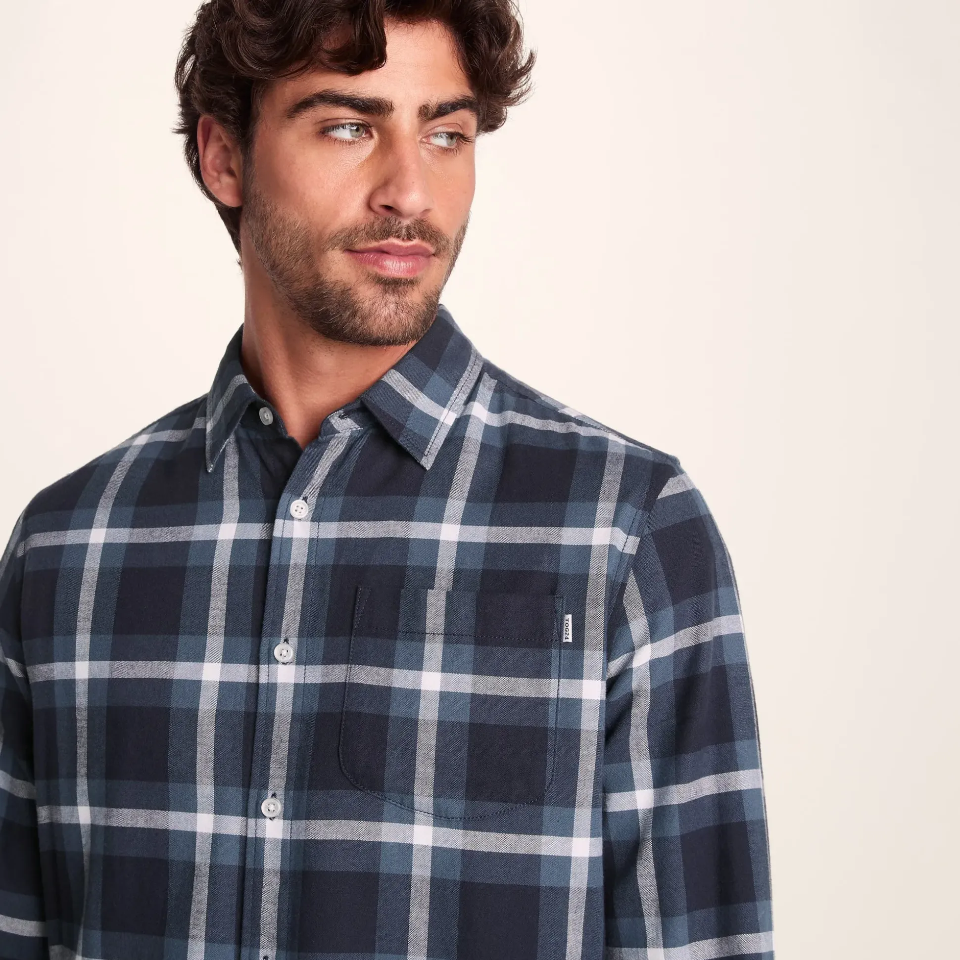 Bertram Mens Long Sleeve Cotton Flannel Shirt - Arctic Blue Check