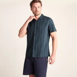 Boldon Mens 100% Cotton Supersoft Short Sleeve Shirt - Dark Indigo Stripe