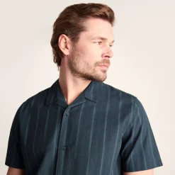 Boldon Mens 100% Cotton Supersoft Short Sleeve Shirt - Dark Indigo Stripe