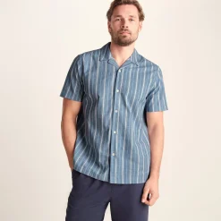 Boldon Mens 100% Cotton Supersoft Short Sleeve Shirt - Light Blue Stripe