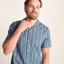 Boldon Mens 100% Cotton Supersoft Short Sleeve Shirt - Light Blue Stripe