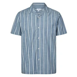 Boldon Mens 100% Cotton Supersoft Short Sleeve Shirt - Light Blue Stripe