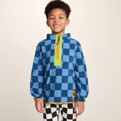 Brecknock Kids Shaun the Sheep Fleece Zip Neck - Bluebell/Night Blue Checkerboard