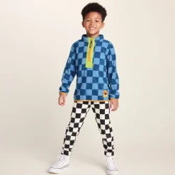 Brecknock Kids Shaun the Sheep Fleece Zip Neck - Bluebell/Night Blue Checkerboard