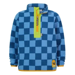 Brecknock Kids Shaun the Sheep Fleece Zip Neck - Bluebell/Night Blue Checkerboard