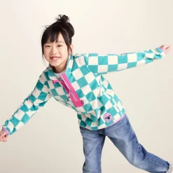 Brecknock Kids Shaun the Sheep Fleece Zip Neck - Spearmint/Woolly Checkerboard