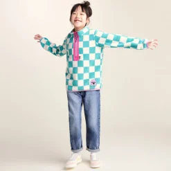 Brecknock Kids Shaun the Sheep Fleece Zip Neck - Spearmint/Woolly Checkerboard