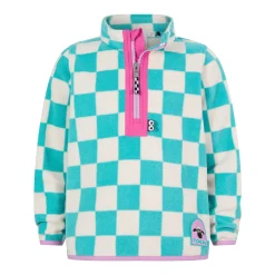 Brecknock Kids Shaun the Sheep Fleece Zip Neck - Spearmint/Woolly Checkerboard