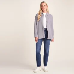 Caswell Womens Long Sleeve Cotton Herringbone Shirt - Lavender Grey