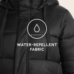 Cautley Womens Long Padded Shower Resistant Jacket - Black