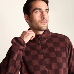 Charlton Mens Printed Midweight Microfleece Half Zip - Brown Checkerboard