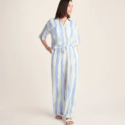 Christina Womens Wide Leg Lightweight Trousers - Blue Hues Print