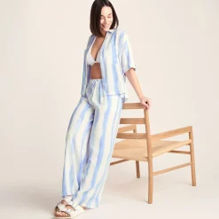 Christina Womens Wide Leg Lightweight Trousers - Blue Hues Print