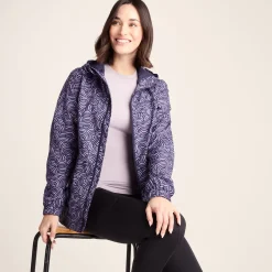 Craven Womens Waterproof Packaway Jacket - Dk Indigo/Lilac Blossom Wave Print