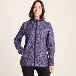 Craven Womens Waterproof Packaway Jacket - Dk Indigo/Lilac Blossom Wave Print