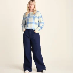 Delilah Womens Checked Chunky Knit Jumper - Vanilla & Cobalt Check