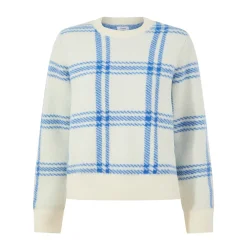 Delilah Womens Checked Chunky Knit Jumper - Vanilla & Cobalt Check