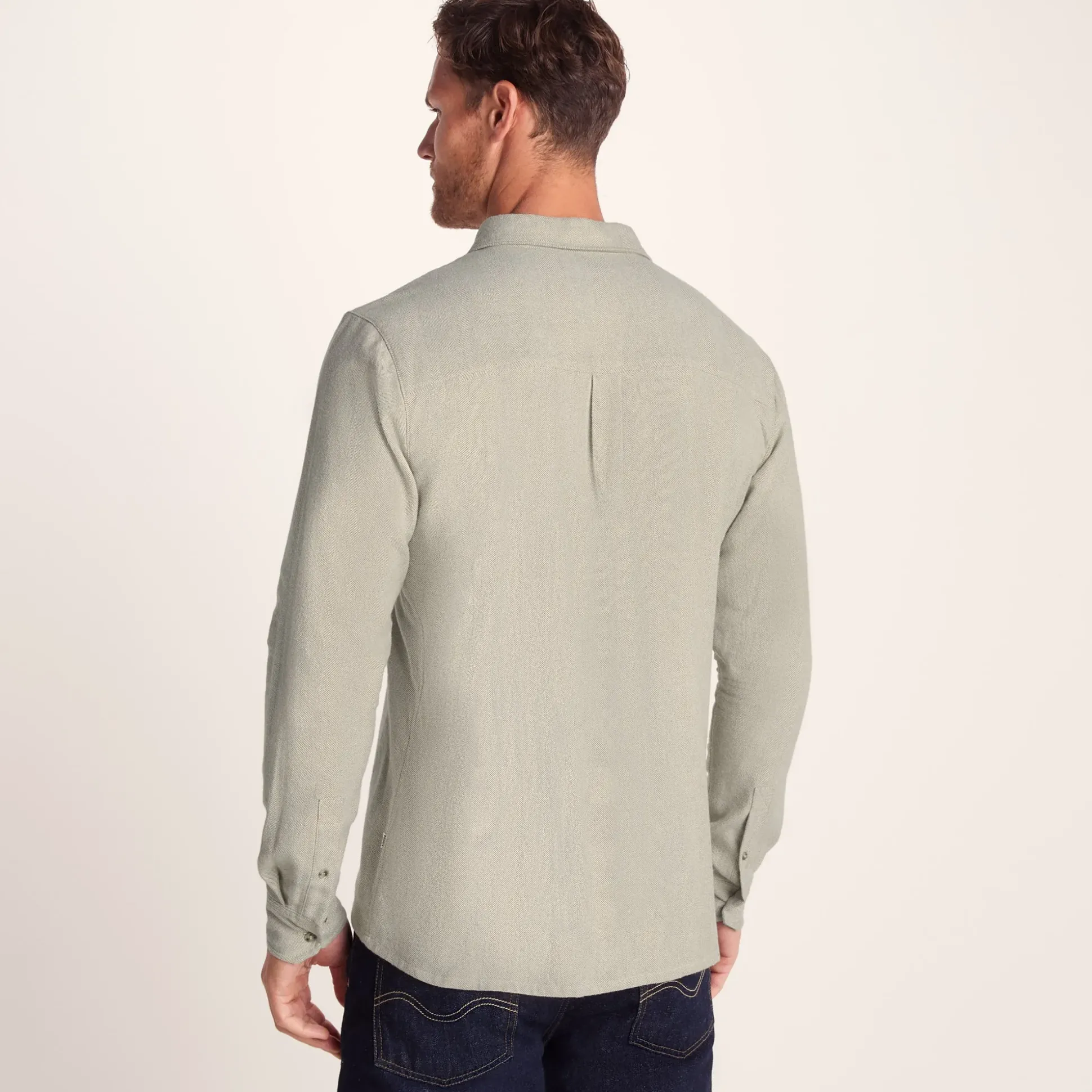 Draper Mens Long Sleeve Cotton Herringbone Shirt - Hazelnut