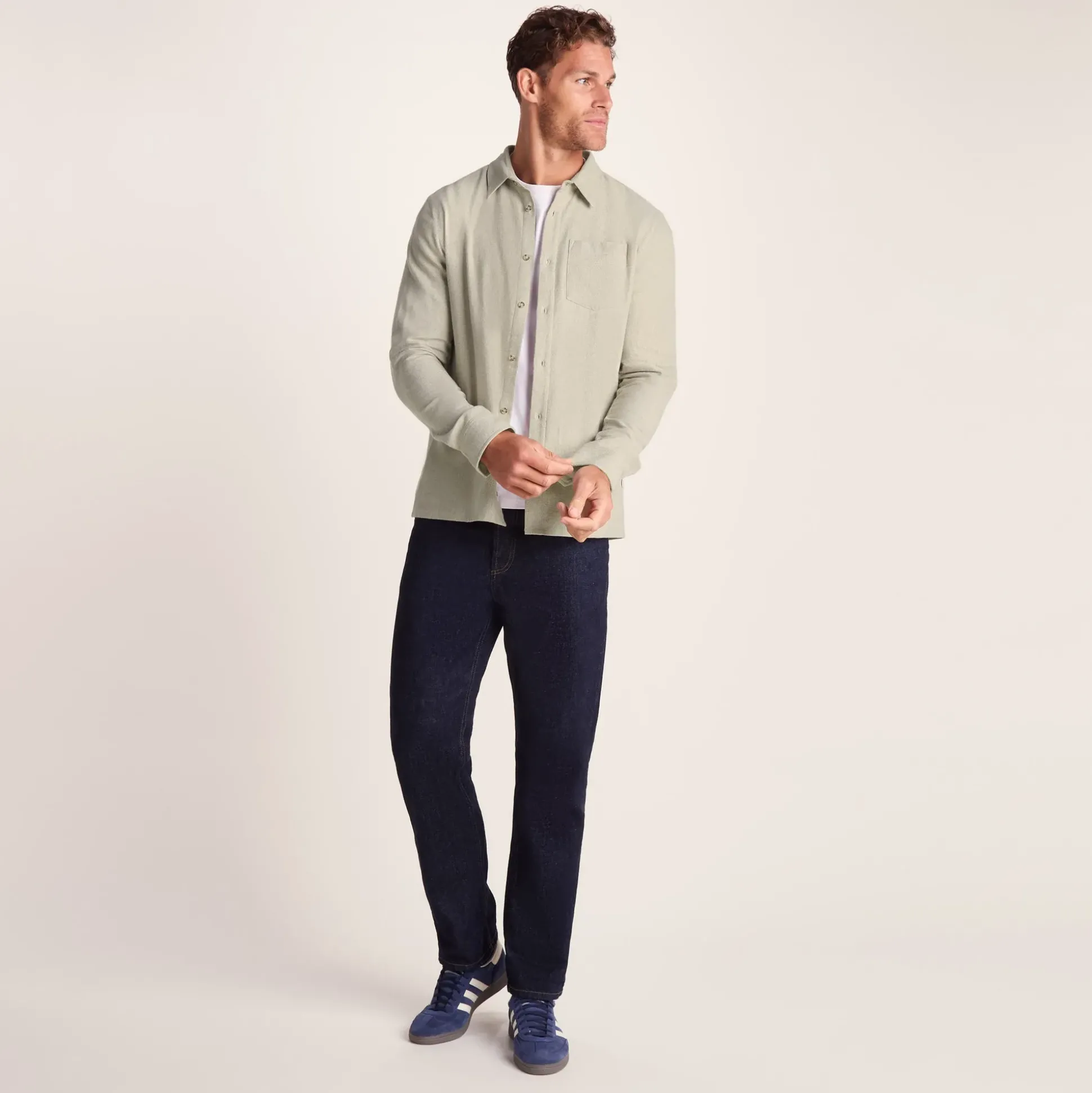 Draper Mens Long Sleeve Cotton Herringbone Shirt - Hazelnut