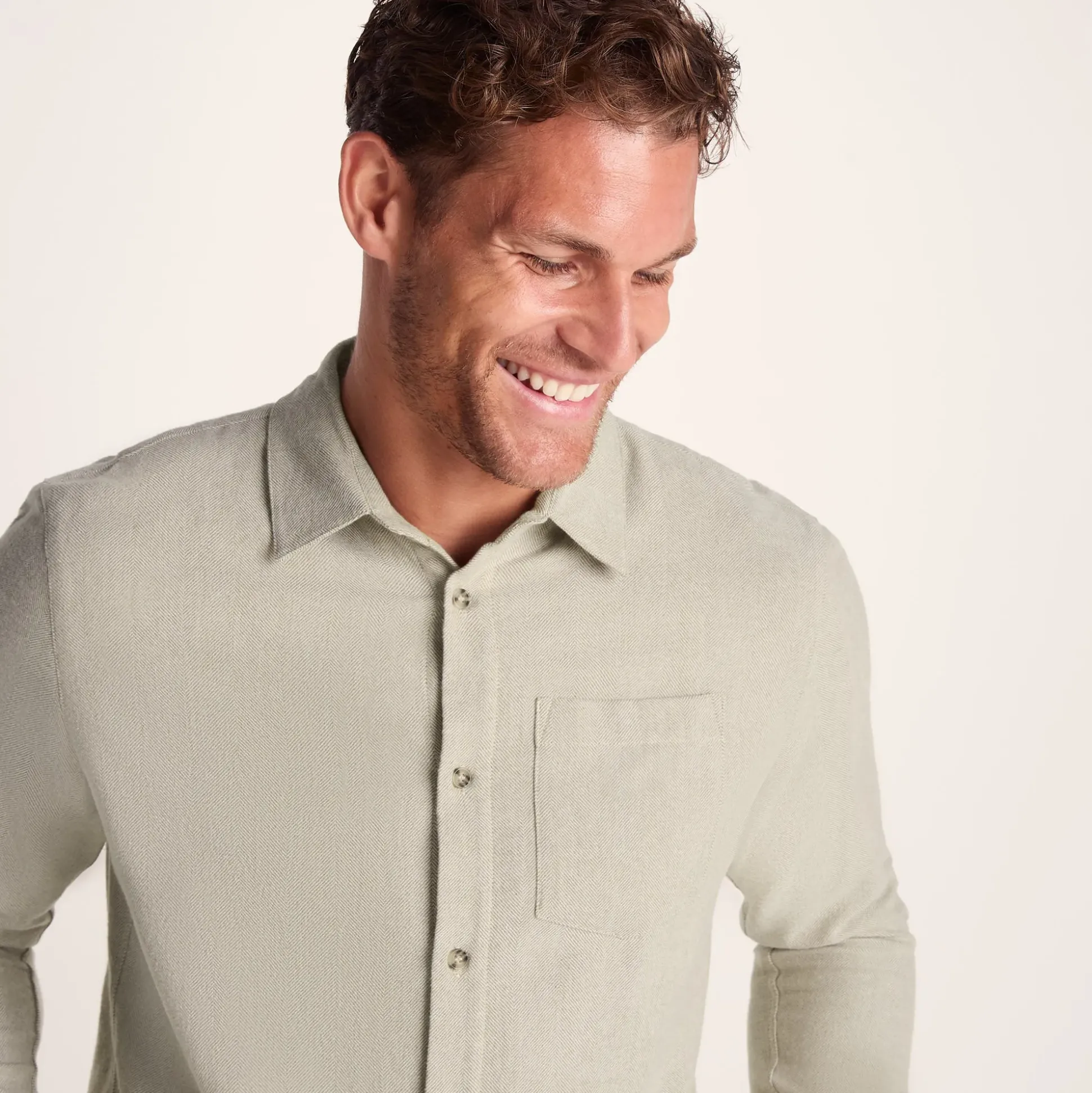 Draper Mens Long Sleeve Cotton Herringbone Shirt - Hazelnut
