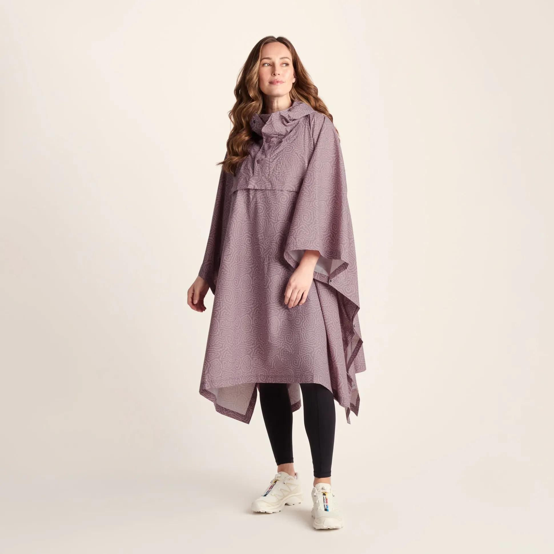 Drench Unisex Waterproof Poncho - Dusky Pink Wiggle Print