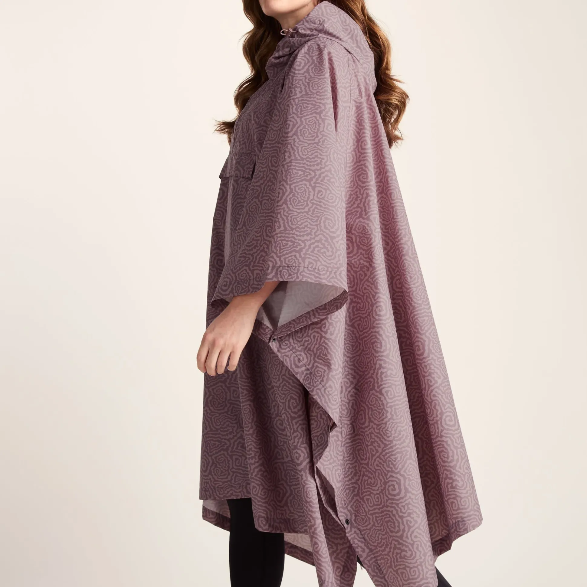 Drench Unisex Waterproof Poncho - Dusky Pink Wiggle Print