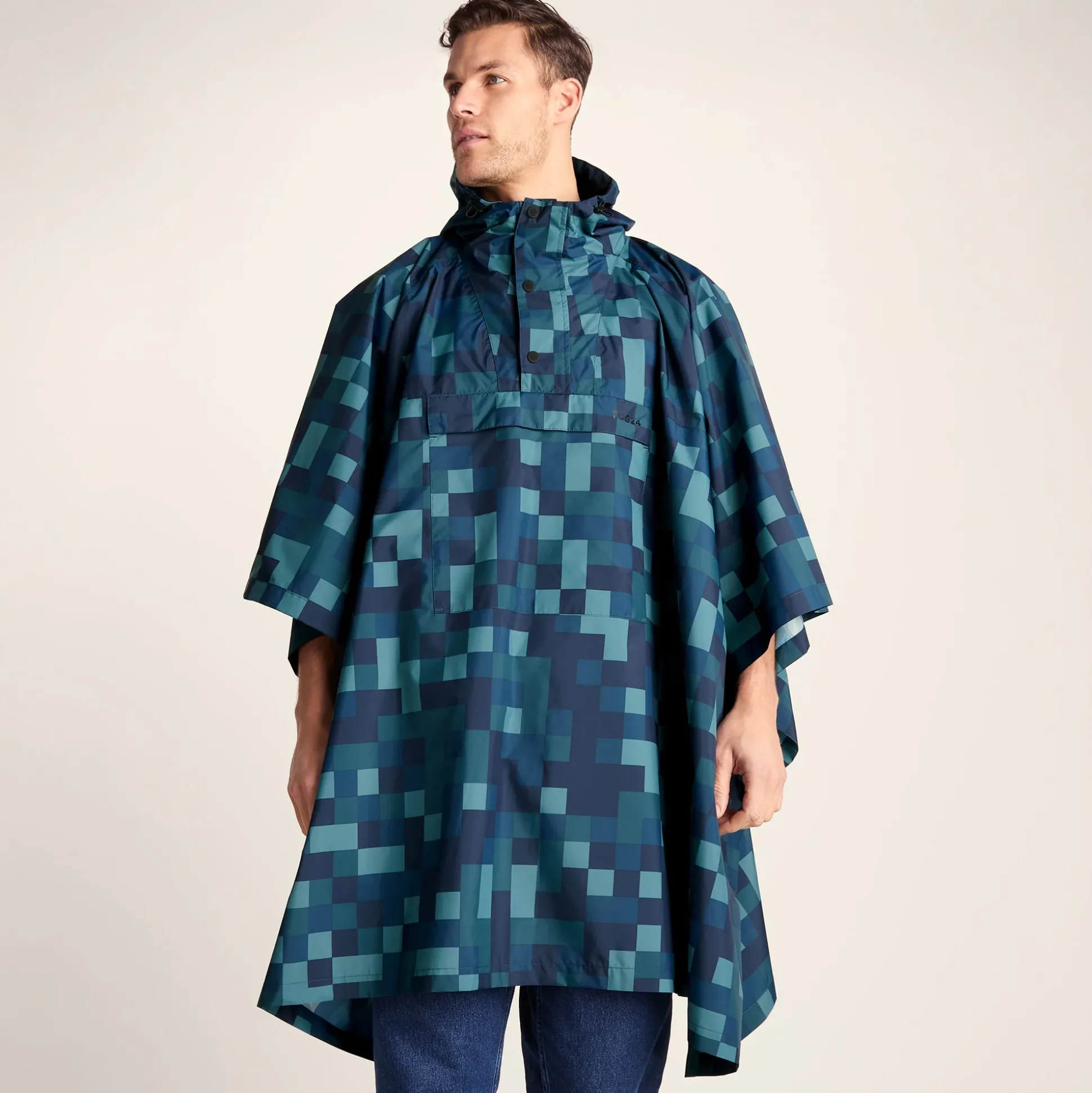 Drench Unisex Waterproof Poncho - Blue Pixel Print