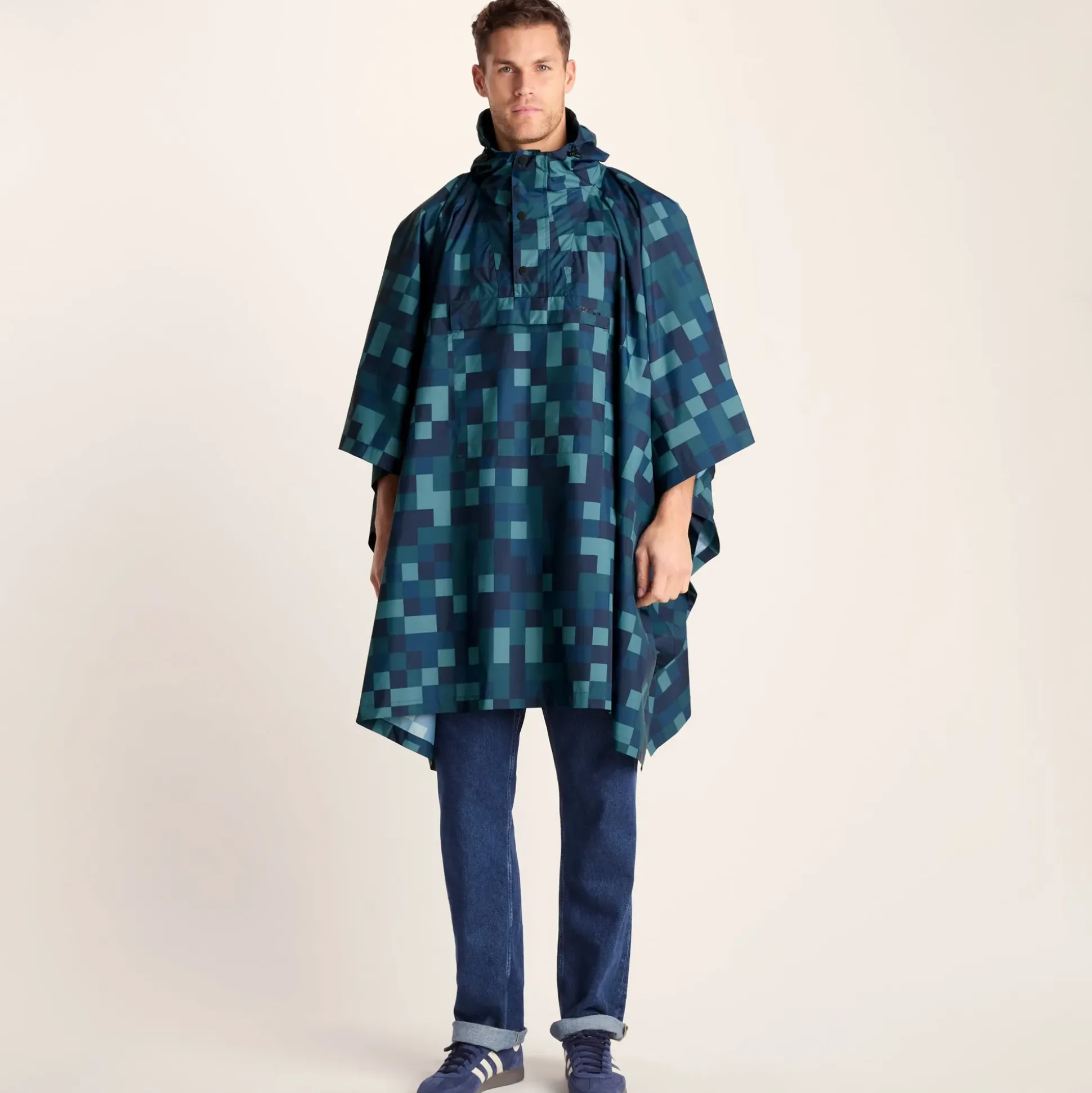 Drench Unisex Waterproof Poncho - Blue Pixel Print
