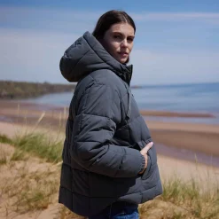 Else Womens Oversized Shower Resistant Heavy Padded Jacket - Washed Blue