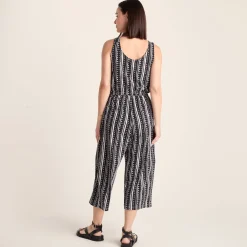 Emmie Womens Supersoft Jumpsuit - Black Doodle Stripe Print