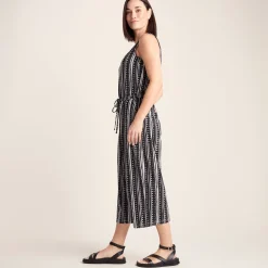 Emmie Womens Supersoft Jumpsuit - Black Doodle Stripe Print