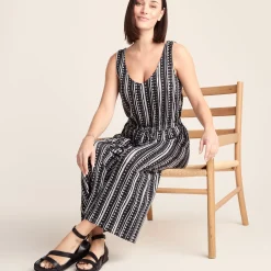 Emmie Womens Supersoft Jumpsuit - Black Doodle Stripe Print