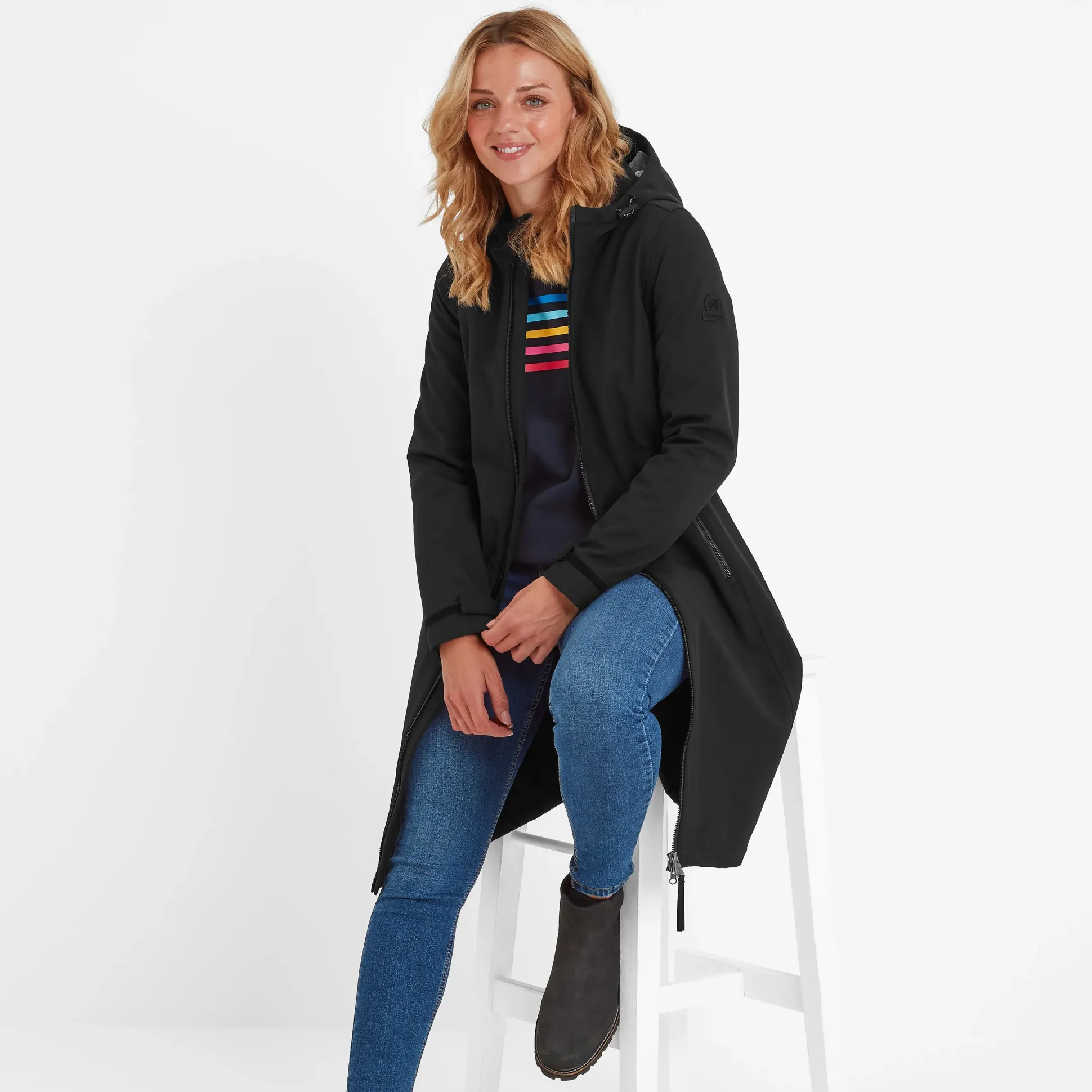 Enya Womens Longline Waterproof Softshell Jacket - Black
