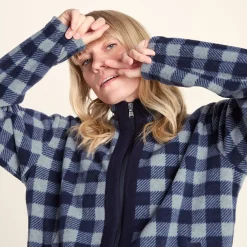 Firan Womens Fleece Jacket - Grey Melange/Navy Gingham