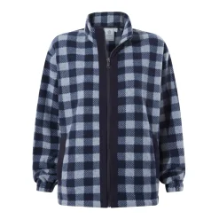 Firan Womens Fleece Jacket - Grey Melange/Navy Gingham