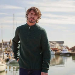 Glen Mens Chunky Knitted Zip Neck Jumper - Racing Green